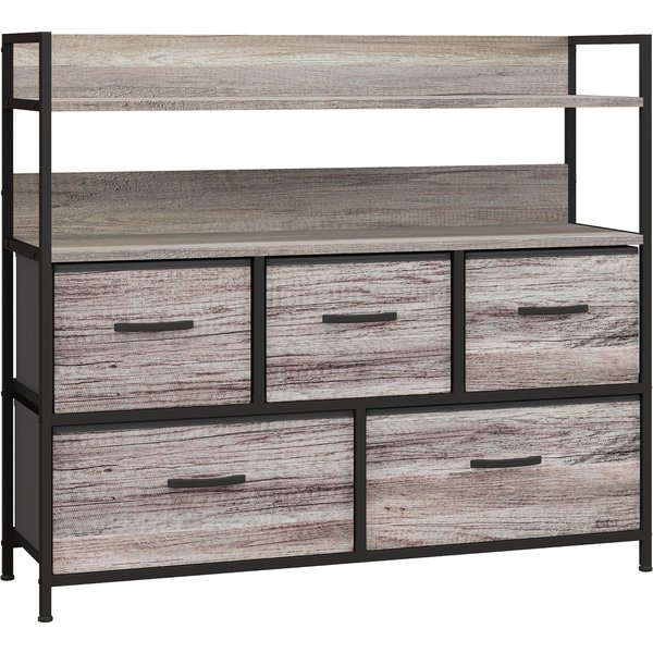 Homcom Meuble De Rangement Style Industriel Commode 5 Tiroirs En Tissu Pliables Et Amovibles Et éTagèRes - 98L X 29P X 85H Cm-image