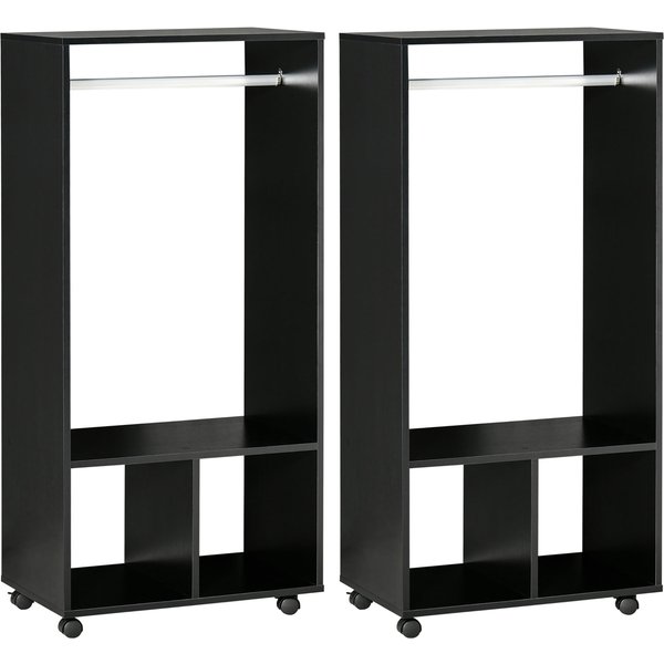 Homcom Lot De 2 Portants à VêTements Penderie Mobile Avec Roulettes 2 Niches + Grand Espace Penderie En Bois Noir-image