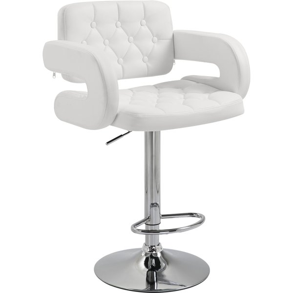 Homcom Tabouret De Bar Pivotant Chaise De Bar RéGlable En Hauteur Avec Dossier Repose-Pieds Et Accoudoirs 61X50X94-114Cm Blanc-image