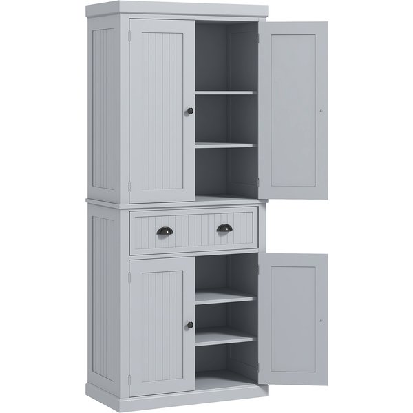 Homcom Armoire De Cuisine Buffet Cuisine Multi-Rangements éTagèRes RéGlables 4 Portes Grand Tiroir 76,2 X 40,2 X 183 Cm Gris-image