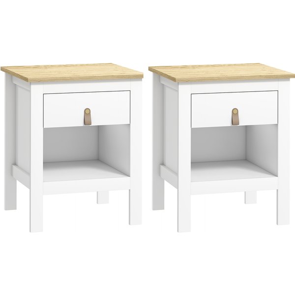 Homcom Lot De 2 Tables De Chevet Avec Tiroir Et Compartiment Ouvert, 45 X 40 X 55 Cm, Blanc-image