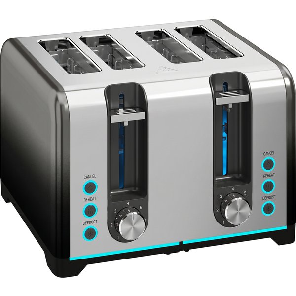 HOMCOM Toaster 4-Scheiben mit 7 Bräunungsstufen, Aufwärm-, Auftau- und Abbruchfunktion, selbstzentrierende Schlitze, Auto-Abschaltung, herausnehmbare Krümelschublade, 1860 W, Schwarz Aosom