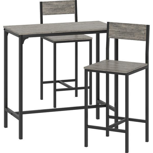 Homcom Ensemble Table De Bar Avec Tabourets, Table à Manger Debout Avec 2 Chaises De Bar, Repose-Pieds Et Dossiers, Gris-image