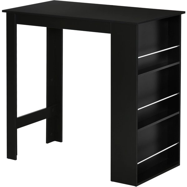 Homcom Table De Bar Table Haute De Cuisine Mange-Debout Comptoir - Dim. 112L X 57L X 106H Cm - 3 éTagèRes - Noir-image