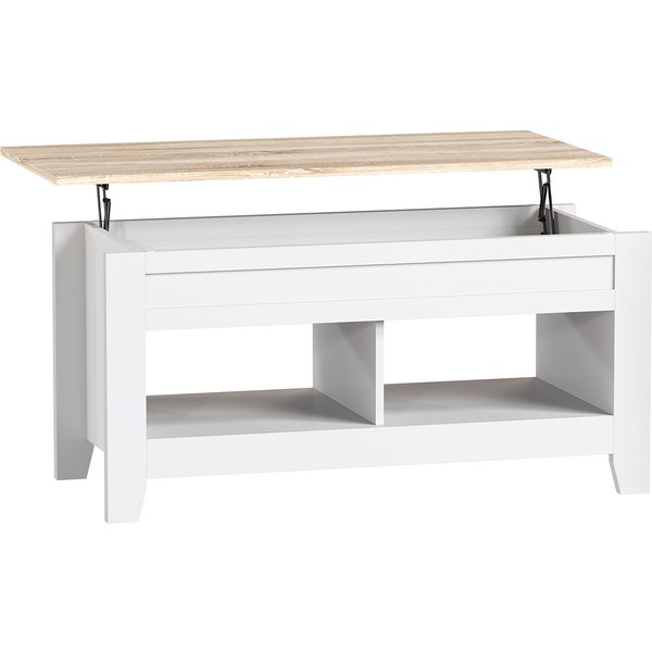 Homcom Table Basse Plateau Relevable, Table De Salon Avec éTagèRes Et Compartiment Caché,105 X 50 X 49-62,5 Cm Blanc-image