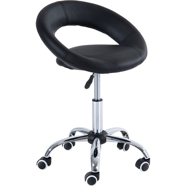 HOMCOM Rollhocker Arbeitshocker Drehhocker Bürostuhl höhenverstellbar, PU+Metall, Schwarz, 50 x 54 x (66-78) cm Aosom