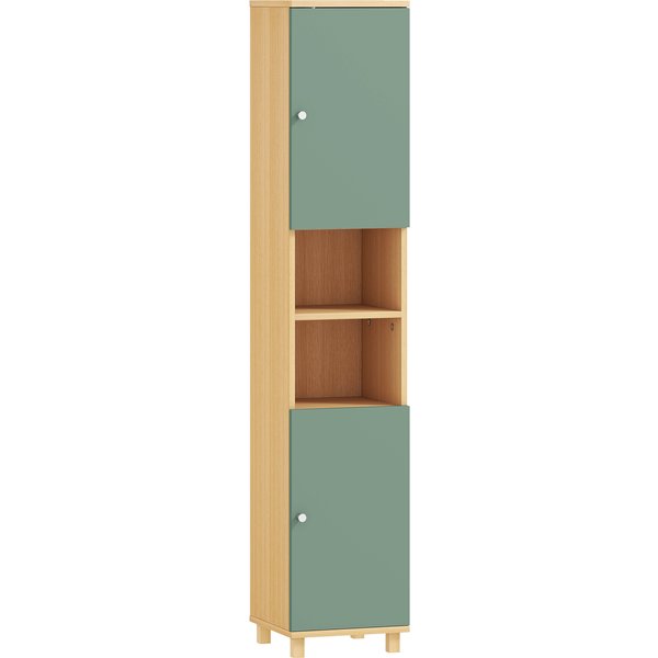 Homcom Meuble De Salle De Bain Meuble De Rangement 2 Placards 2 Compartiments Ouverts éTagèRes RéGlables 30 X 30 X 166 Cm, Vert-image