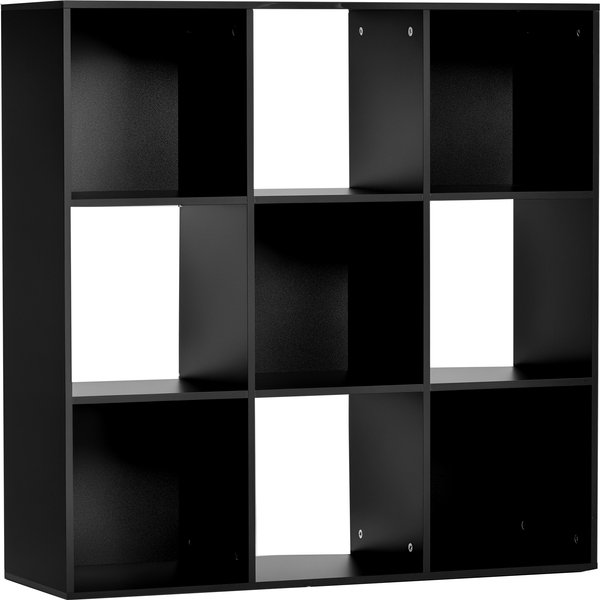 HOMCOM 3-tier 9 Cubes Storage Unit Particle Board Cabinet Bookcase Organiser Home Office Shelves Black Aosom UK