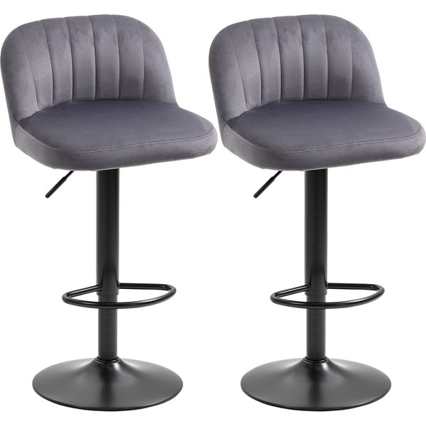 Homcom Set 2 Tabourets De Bar Avec Dossier Et Repose-Pieds, Pivotants Avec Hauteur RéGlable, Gris-image