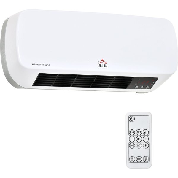 HOMCOM Heizlüfter zur Wandmontage 2000W Keramik-Wandheizung mit Fernbedienung 2 Heizmodus LED-Display, Wandheizgerät mit 12h Timer, Schnellheizer für Wohnzimmer, Schlafzimmer, Badezimmer Büro Aosom