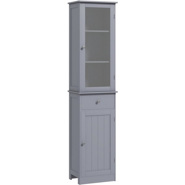 Kleankin Meuble Colonne De Salle De Bain Placard Porte Acrylique 2 éTagèRes Placard Porte 1 éTagèRe Tiroir MDF Gris-image