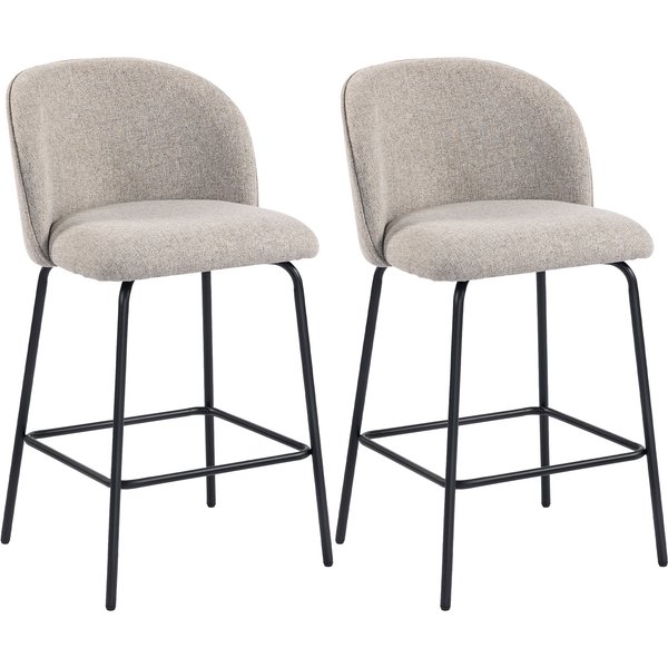 Homcom Lot De 2 Tabourets De Bar Avec Dossier Et Repose-Pieds, RevêTement En Tissu Et Pieds En Acier, Gris-image