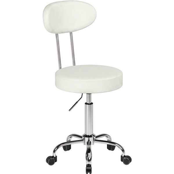 Homcom Tabouret à Roulettes Pivotant Hauteur RéGlable En Cuir SynthéTique Avec Dossier Pour Spa Bureau Tatouages Blanc-image