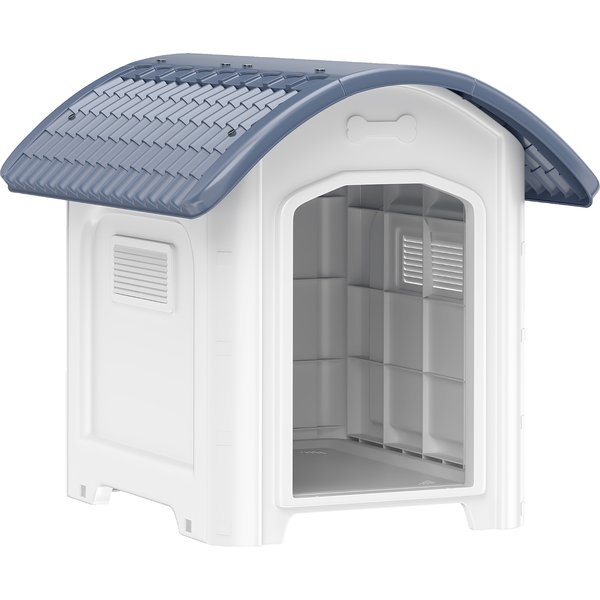 Pawhut Niche Pour Chien ExtéRieur, Maison Pour Chien En Plastique Avec Sol SuréLevé Et Amovible, Toit ImperméAble, Gris-image