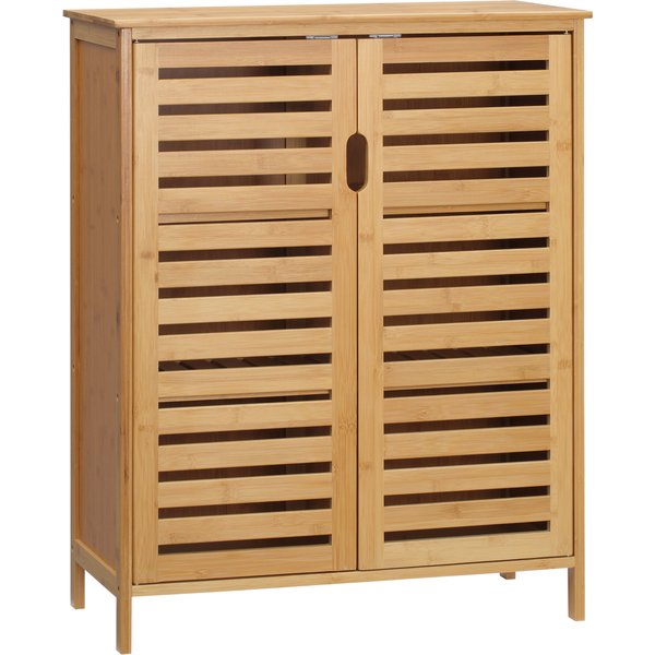 Kleankin Meuble Salle De Bain En Bambou Armoire Salle De Bain Sur Pied Avec Double Porte à Lattes, 68 X 32 X 86 Cm, Naturel-image