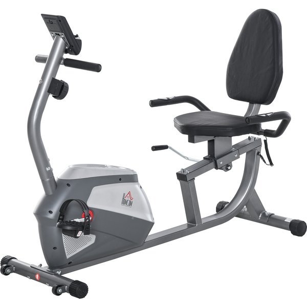 Homcom VéLo D'appartement Semi-Allongé VéLo Couché MagnéTique éCran Lcd Multifonction SièGe RéGlable 8 Niveaux De RéSistance-image
