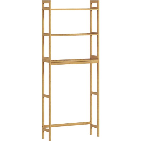 Kleankin ÉTagèRe Dessus Toilette WC Bambou 3 Niveaux ÉCologique 68X20X165Cm Naturel Aosom France-image