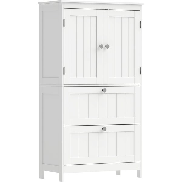 Homcom Armoire De Salle De Bain Avec 2 Tiroirs, Autoportante, Avec Tablette RéGlable Et Portes à Lames, Blanc-image