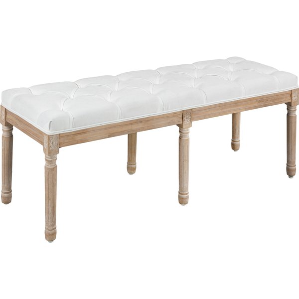 Homcom Banc Bout De Lit Banquette CapitonnéE Style Vintage FrançAis RevêTement Tissu Aspect Lin Pieds En Bois Massif CrèMe-image