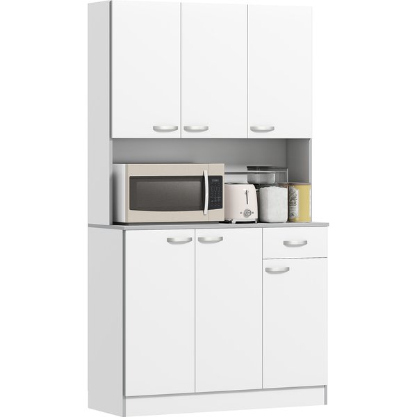Homcom Buffet Armoire De Cuisine Design Contemporain Multi-Rangements 6 Portes 1 Tiroir + Grand Plateau Blanc Gris Aosom France-image