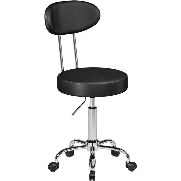 Homcom Tabouret à Roulettes Pivotant Hauteur RéGlable En Cuir SynthéTique Avec Dossier Pour Spa Bureau Tatouages Noir-image