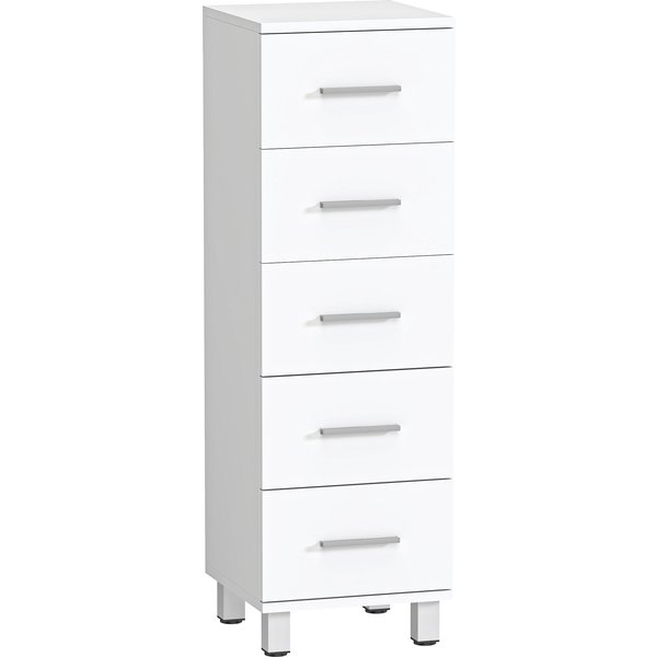 Homcom Commode à 5 Tiroirs, Meuble éTroit Pour Chambre, Commode Moderne Pour Salon, Couloir, Armoire, Blanc-image