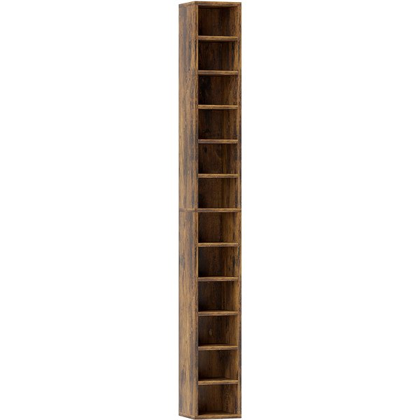HOMCOM 204 CD Tall Narrow Media Storage Tower - Rustic Brown Aosom UK