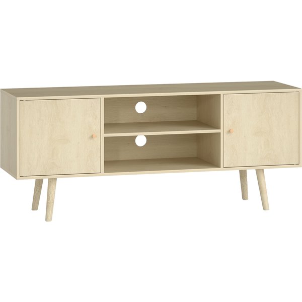 Homcom Meuble TV Meuble TéLé Pour TéLéViseur Jusqu'à 55 Pouces 2 Placards Et 2 éTagèRes Ouvertes 120X34X50Cm Effet Bois Naturel-image