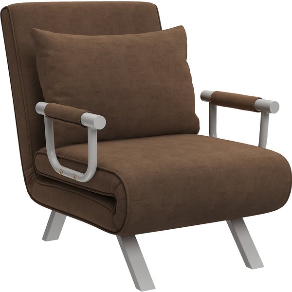 Homcom Fauteuil Chauffeuse Canapé-Lit Convertible 1 Place DéHoussable Grand Confort Coussin Pieds Accoudoirs MéTal SuèDe Marron-image