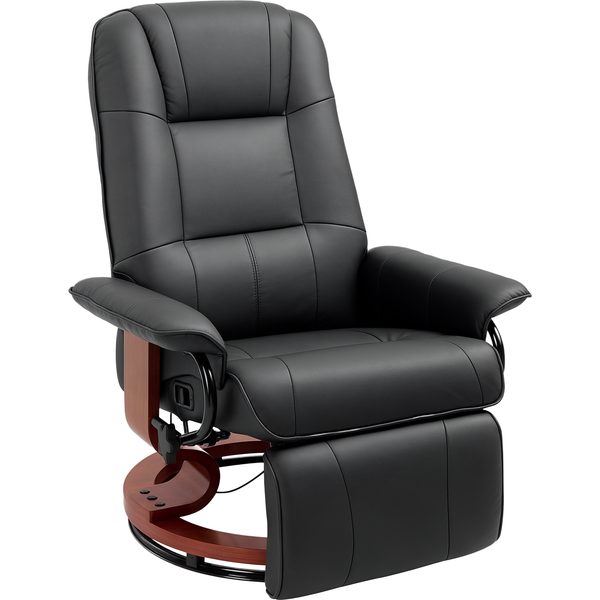 HOMCOM Manual Recliner Chair Armchair Sofa with Faux Leather Upholstered Wooden Base for Living Room Bedroom, Black