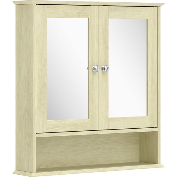 Kleankin Armoire Murale Salle De Bain Avec Miroir, 56 X 13 X 58 Cm, Meuble Salle De Bain Avec Portes Miroir Doubles Bois Naturel-image