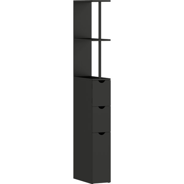 Homcom Meuble Colonne Salle De Bain Armoire De Salle De Bain Avec Tiroirs éTagèRes Ouvertes Placard 15 X 33 X 136 Cm Noir-image