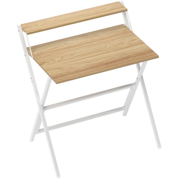 HOMCOM 81.5 cm Folding Computer Desk with Monitor Shelf - Natural Wood Finish