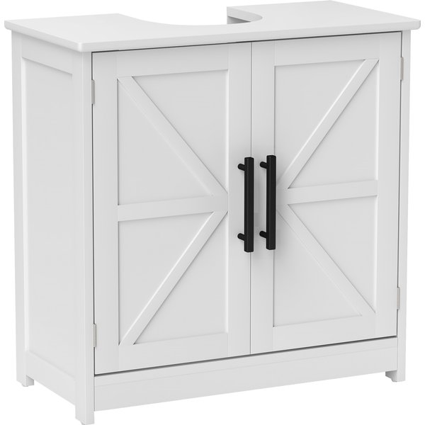 Homcom Meuble Sous Lavabo, Meuble De Salle De Bain Avec 2 Portes MagnéTiques Style Grange Et éTagèRes, 60 X 30 X 60 Cm, Blanc-image