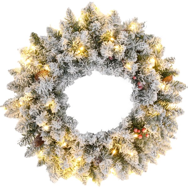 Homcom Couronne De NoëL Porte Artificielle 60 CM Avec Pommes De Pin Et Grappes De Baies, LumièRes LED Et Minuterie Vert-image