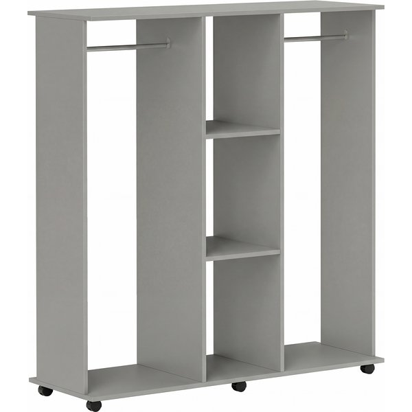 Homcom Armoire Penderie Meuble De Rangement Mobile 6 Roulettes 120 X 40 X 128 Cm En Bois Gris-image