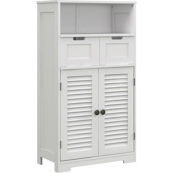 Kleankin Meuble Armoire Salle De Bain 2 Portes ÉTagèRe RéGlable 2 Tiroirs Niche Blanc 61X30.5X109.5Cm Aosom France-image