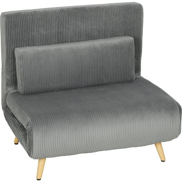 Homcom Fauteuil-Lit 3-En-1, Fauteuil DéPliant En Tissu CôTelé Avec Fonction Lit Dossier RéGlable, Coussin Gris Foncé-image