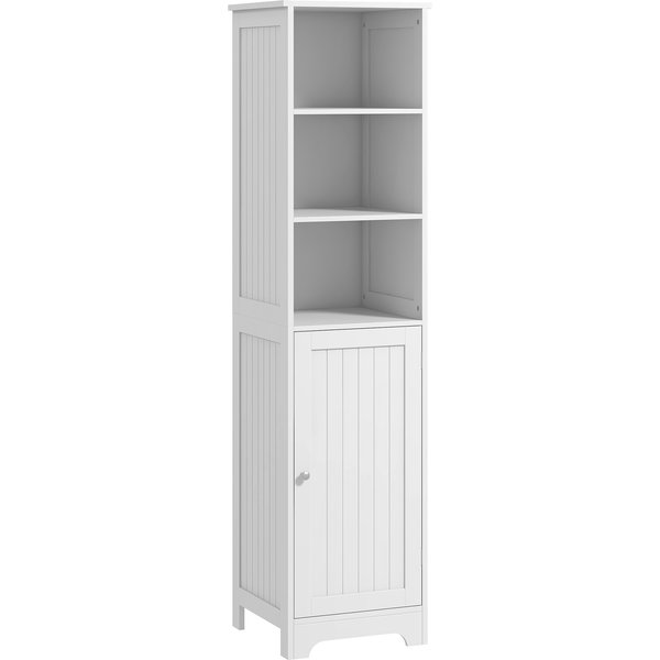 HOMCOM Slim Bathroom Storage Cabinet, Tall Bathroom Cabinet with 3 Open Shelves and Adjustable Shelf, White