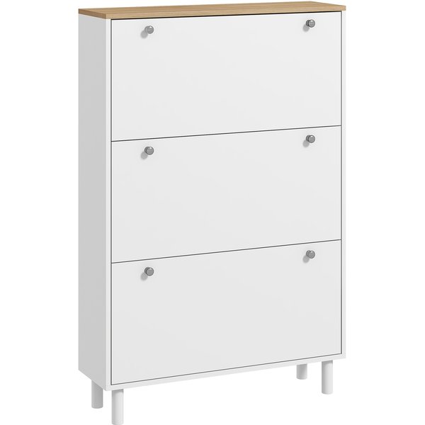 Homcom Meuble à Chaussures 24 Paires, Armoire à Chaussures ÉTroite Avec 3 Tiroirs Rabattables, ÉTagèRes RéGlables, Blanc-image