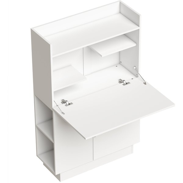 Homcom Bureau D'ordinateur Pliant, Bureau Informatique Avec Plateau Rabattable, éTagèRes Et Placard, 80X30X128Cm, Blanc-image