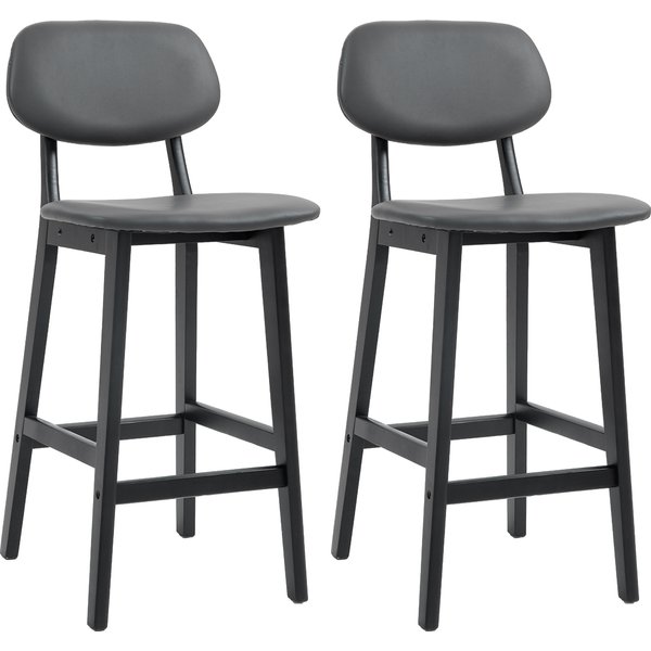 HOMCOM Bar Stools Set of 2, Solid Wood Counter Height Breakfast Bar Chairs with Faux Leather Backs, Dark Grey | Aosom Ireland