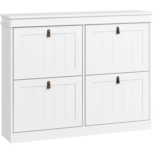 Homcom Meuble à Chaussures 20 Paires, Armoire à Chaussures, 4 Tiroirs Rabattables, éTagèRes RéGlables, 105X24X82,5Cm, Blanc-image