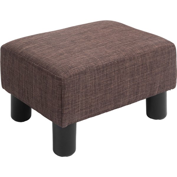 HOMCOM Compact Linen Fabric Ottoman, Modern Footstool Cube with Durable Plastic Legs, Living Room, Brown Aosom UK