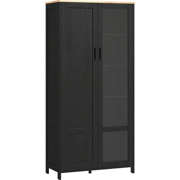 Homcom Buffet De Cuisine Armoire De Cuisine Meuble Vitrine Avec éTagèRes RéGlables Et 9 Compartiments 76 X 36 X 160 Cm Noir-image