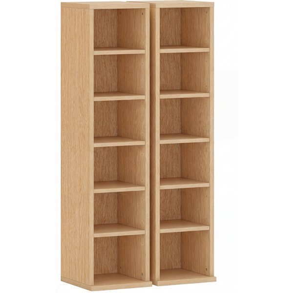 Homcom Lot De 2 éTagèRes Colonnes Armoire De Rangement CD-DVD 12 Compartiments 21 X 22,5 X 88,5 Cm Capacité 204 Cd Bois Naturel-image