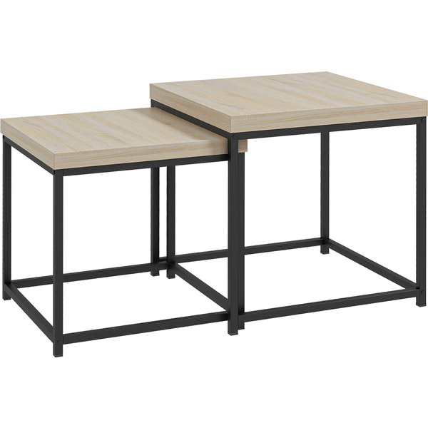 Homcom Lot De 2 Tables Gigognes Tables Basses CarréEs Tables De Salon Cadre En Acier Et Plateaux En Panneaux De Particules-image