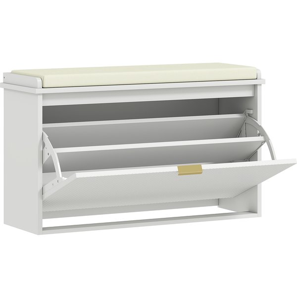 Homcom Banc à Chaussures Avec Coussin D'assise Rembourré Et Tiroir Rabattable Pour Couloir, Chambre, 80 X 26 X 47,5 Cm, Blanc-image