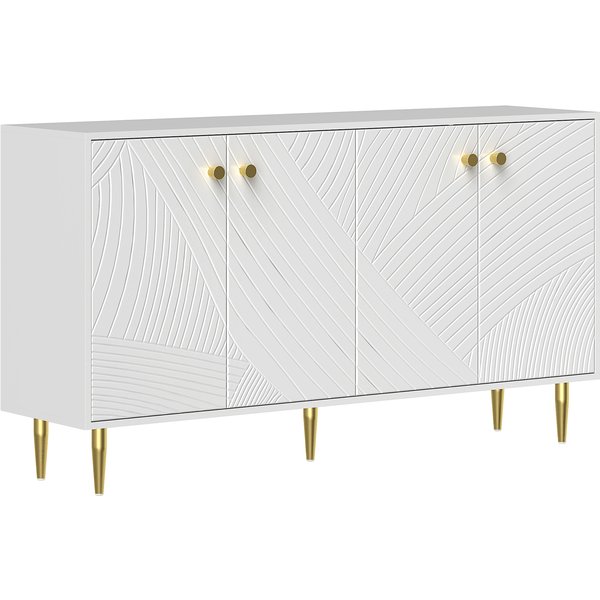 Homcom Buffet Salon Meuble De Rangement Avec éTagèRes RéGlables, Placards à Portes, 140 X 35 X 77,5 Cm, Blanc-image