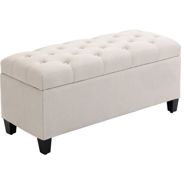 Homcom Banc De Rangement Pouf Salon Bout De Lit Coffre De Rangement Pour Salon, Chambre, EntréE, 100 X 40 X 44 Cm, Blanc-image